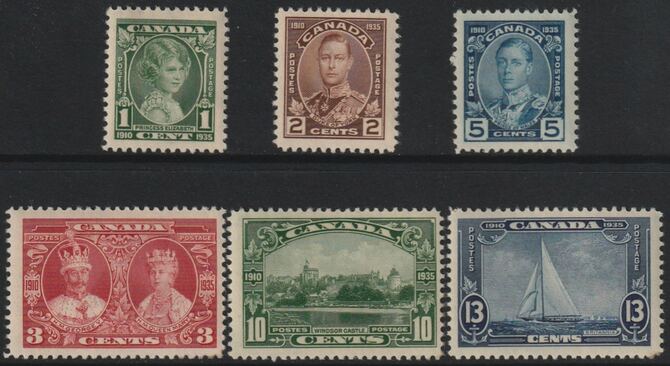 Canada 1935 KG5 Silver Jubilee set of 6 gum disturbed on 3c & 10c, rest unmounted mint SG 335-40, stamps on , stamps on  kg5 , stamps on silver jubilee