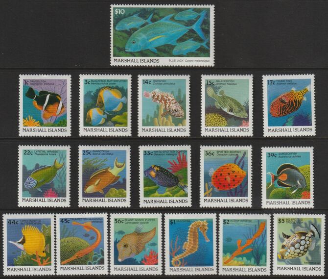 Marshall Islands 1988-89 Fish complete set of 17 values to $10 unmounted mint, SG 147-63, stamps on , stamps on  stamps on fish, stamps on  stamps on marine life