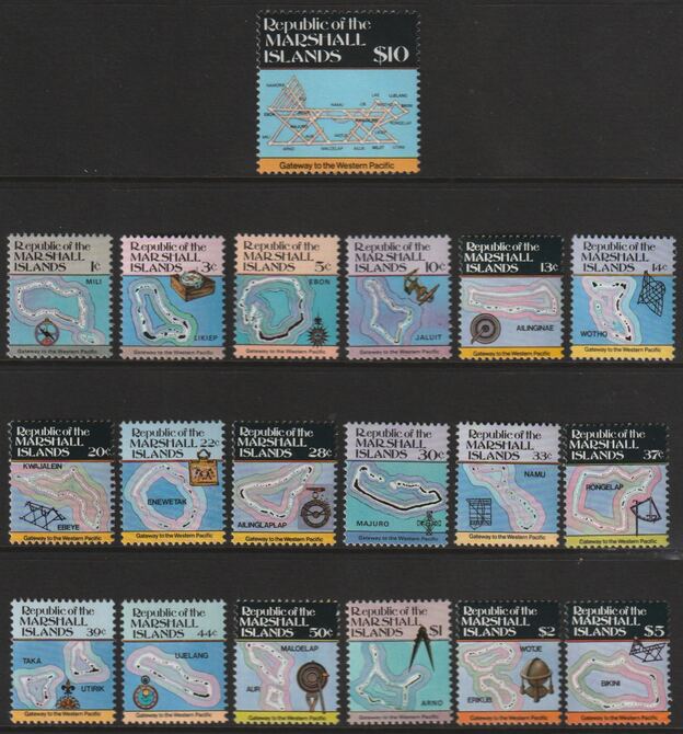 Marshall Islands 1984-87 Maps complete set of 19 values to $10 unmounted mint, SG 5-20, stamps on maps