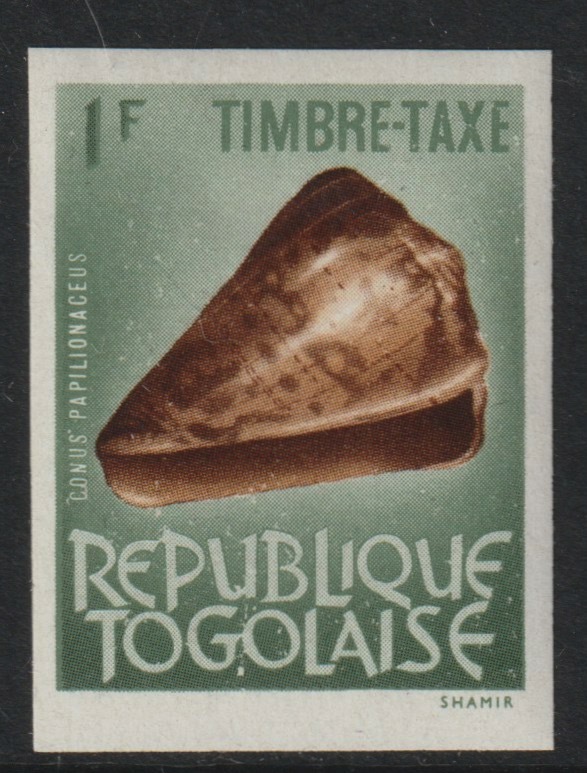Togo - Stamp Tax 1f Cone Shell imperf from limited printing unmounted mint, stamps on shells, stamps on marine life