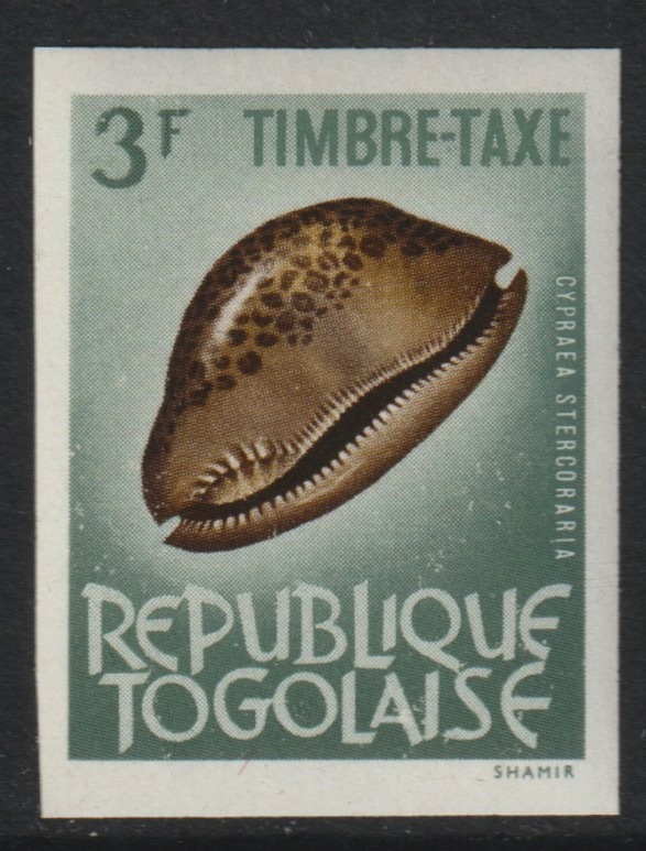 Togo - Stamp Tax 3f Cowrie Shell imperf from limited printing unmounted mint, stamps on , stamps on  stamps on shells, stamps on  stamps on marine life