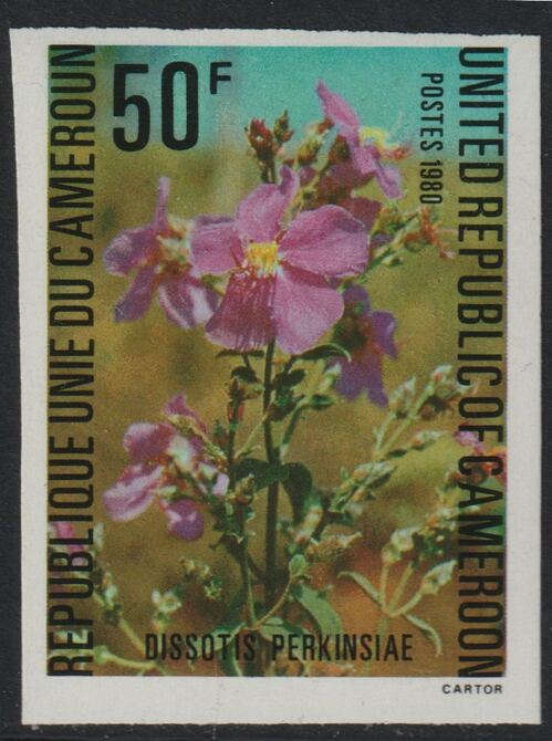 Cameroun 1980 Flowers 50f Dissotis imperf from limited printing unmounted mint as SG 883, stamps on flowers