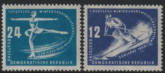 Germany - East 1950 First Winter Sports Meeting set of 2 unmounted mint, SG E5-6, stamps on sport, stamps on skiing, stamps on ice skating
