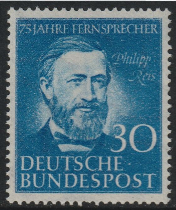 Germany - West 1952 75th Anniversary of Telephone Service 30pf unmounted mint, SG 1087, stamps on , stamps on  stamps on telephones, stamps on  stamps on communications
