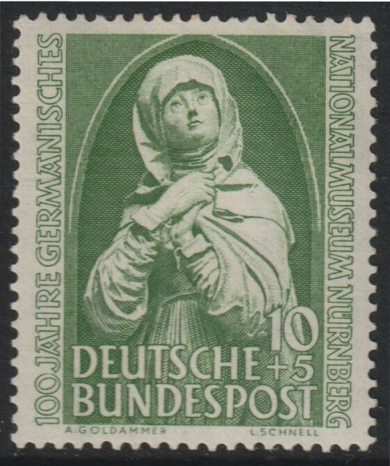 Germany - West 1952 Centenary of National Museum 10pf+5pf unmounted mint, SG 1077, stamps on museums, stamps on madonna