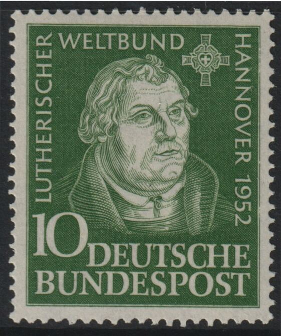 Germany - West 1952 Lutheran World Federation 10pf unmounted mint, SG 1075, stamps on , stamps on  stamps on luther
