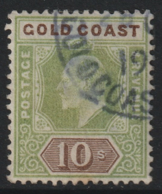 Gold Coast 1902 KE7 10s green & brown slightly faded with corner cds cancel, SG47 cat Â£180, stamps on , stamps on  ke7 , stamps on 