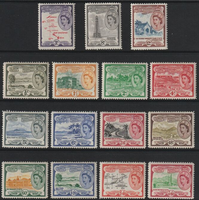 St Kitts-Nevis 1954-63 QEII Pictorial def set 15 values unmounted mint SG 106a-18, stamps on 