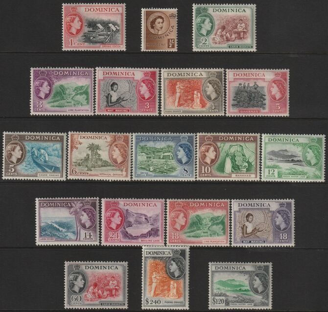 Dominica 1954-62 QEII Pictorial def set 19 values lightly mounted mint some u/m SG 140-58, stamps on 