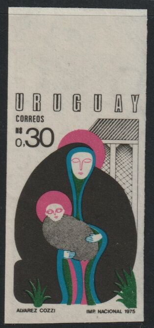 Uruguay 1975 Christmas 30c imperf marginal unmounted mint as SG 1625, stamps on christmas