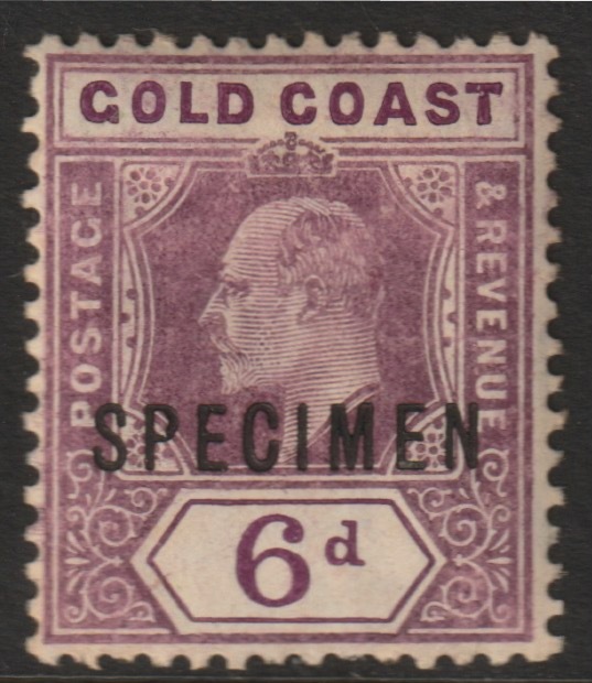 Gold Coast 1907 KE7 6d overprinted SPECIMEN with Split P variety (position 29) with gum, stamps on specimens