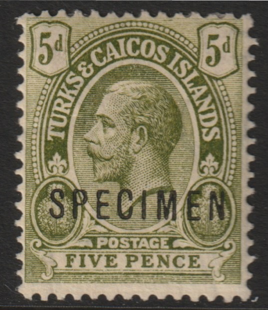 Turks & Caicos Islands 1916 KG5 5d overprinted SPECIMEN with Split P variety (position 29) with gum, stamps on , stamps on  stamps on specimens