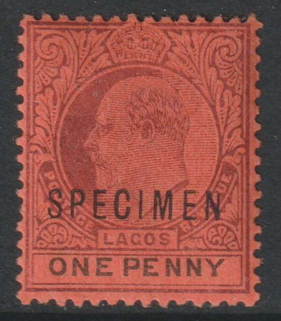 Lagos 1904 KE7 1d overprinted SPECIMEN with Short Topped N variety (Position 54) with gum, stamps on specimens