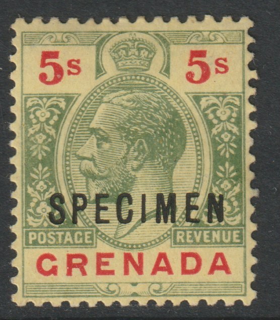 Grenada 1913 KG5 5s overprinted SPECIMEN with Short Topped N variety (Position 54) with gum, stamps on specimens