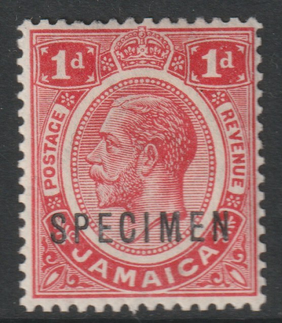Jamaica 1912 KG5 1d overprinted SPECIMEN with Club Foot on M variety (Occurs in positions 17 & 47) with gum, stamps on specimens