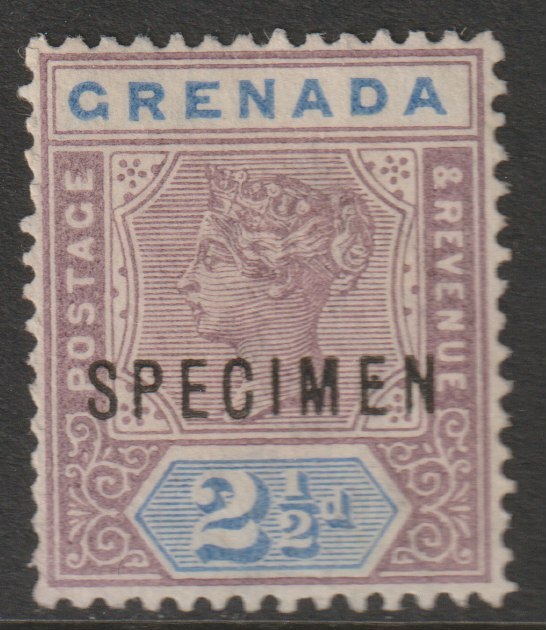 Grenada 1895 QV 2.5d overprinted SPECIMEN with ME Flaws (position 44) without gum, stamps on specimens