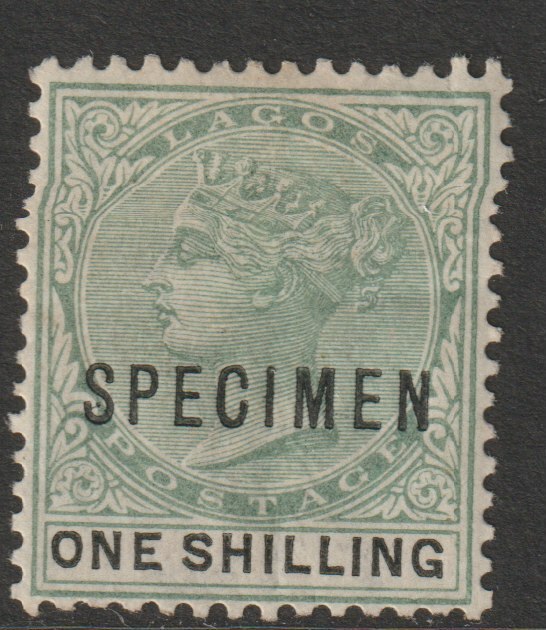 Lagos 1887 QV 1s overprinted SPECIMEN with Dot in S variety (Position 24) with gum, stamps on specimens