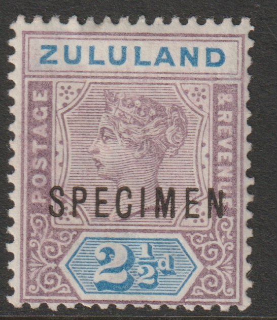 Zululand 1894 QV 2.5d overprinted SPECIMEN Short Topped N variety (Position 54) with gum, stamps on , stamps on  stamps on specimens
