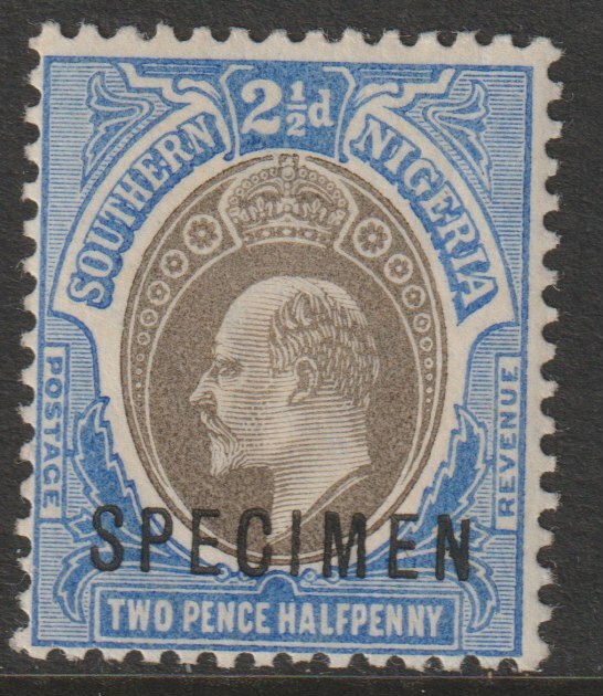 Southern Nigeria 1903 KE7 2.5d overprinted SPECIMEN Short Topped N variety (Position 54) with gum, stamps on specimens