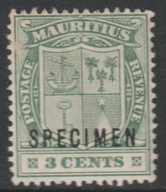 Mauritius 1921 Arms 3c overprinted SPECIMEN with Spur on M variety (Occurs in positions 5, 23, 53 & 59) with gum, stamps on specimens