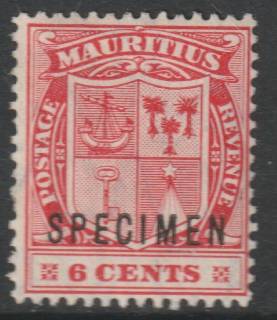Mauritius 1921 Arms 6c overprinted SPECIMEN with Spur on M variety (Occurs in positions 5, 23, 53 & 59) with gum, stamps on specimens