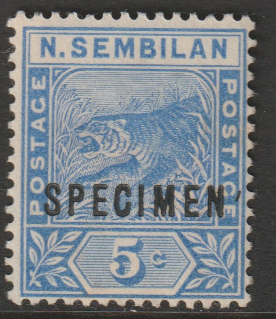 Malaya - Negri Sembilan 1891 Tiger 5c overprinted SPECIMEN without gum but only 750 produced SG 4s, stamps on specimens