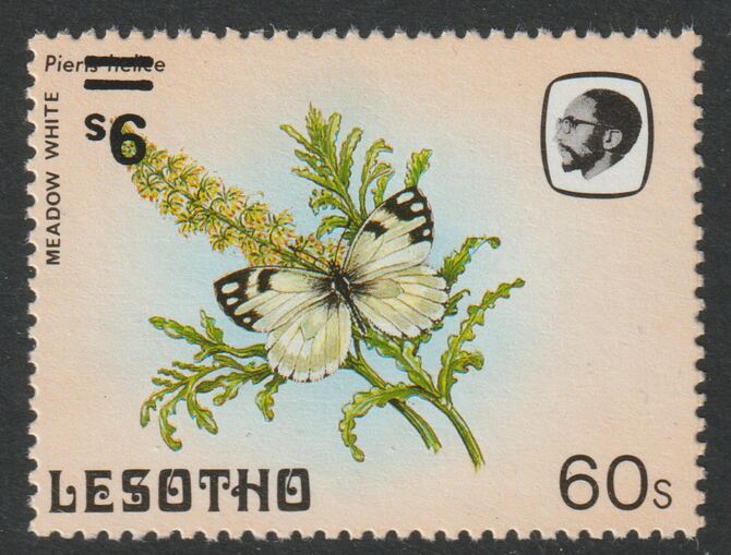 Lesotho 1986-88 Meadow White Provisional 9s on 60s unmounted mint with surch inverted, SG 723c, stamps on butterflies