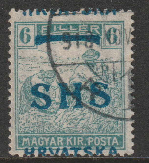 Yugoslavia - Croatia 1918 Harvesters 6f with Hrvatska SHS opt misplaced fine used SG 58var, stamps on , stamps on  stamps on agriulture, stamps on  stamps on farming
