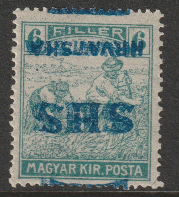 Yugoslavia - Croatia 1918 Harvesters 6f with Hrvatska SHS opt inverted mounted mint SG 58var, stamps on agriulture, stamps on farming