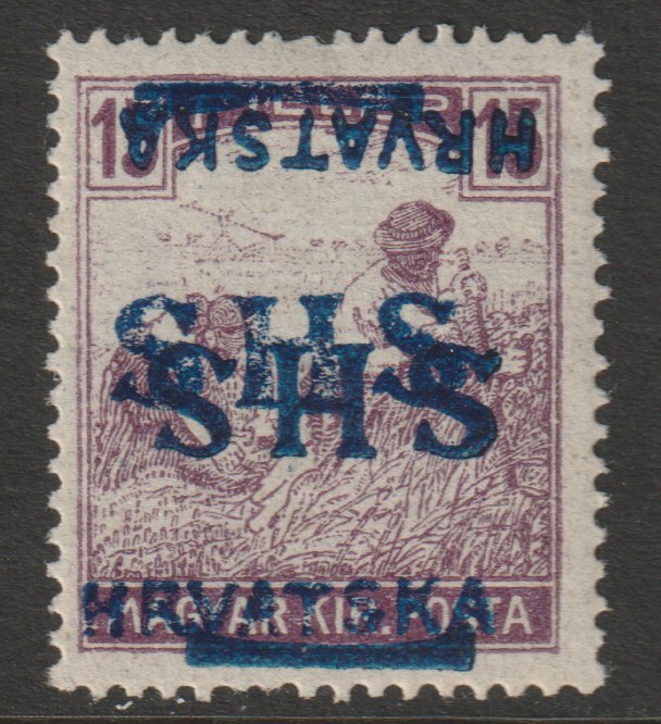 Yugoslavia - Croatia 1918 Harvesters 15f with Hrvatska SHS opt doubled, one inverted, unmounted mint SG 61var, stamps on agriulture, stamps on farming