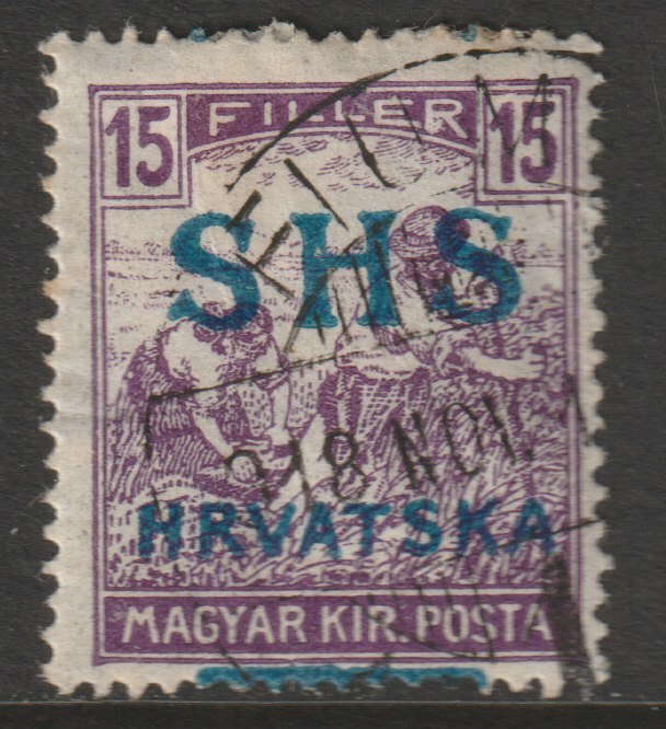 Yugoslavia - Croatia 1918 Harvesters 15f with Hrvatska SHS opt misplaced (bar omitted) fine used SG 61var, stamps on , stamps on  stamps on agriulture, stamps on  stamps on farming