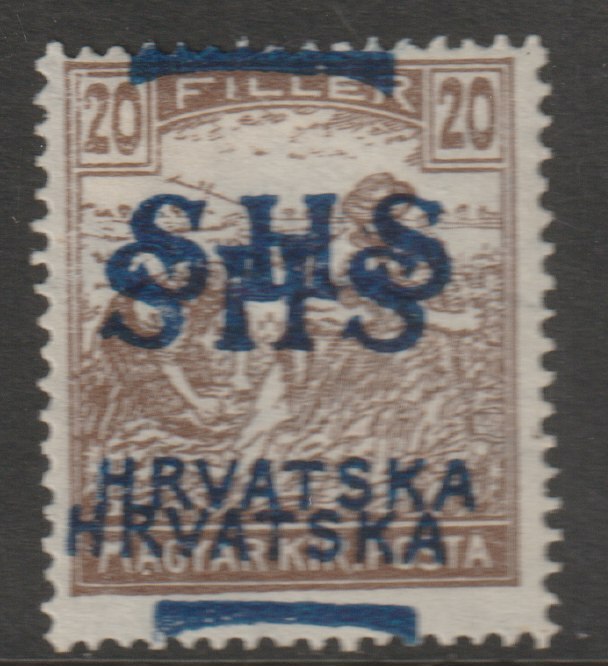 Yugoslavia - Croatia 1918 Harvesters 20f with Hrvatska SHS opt doubled, mounted mint SG 62var, stamps on , stamps on  stamps on agriulture, stamps on  stamps on farming