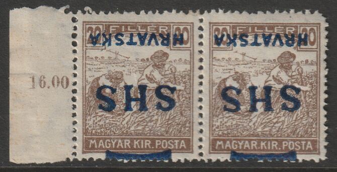 Yugoslavia - Croatia 1918 Harvesters 20f with Hrvatska SHS opt inverted, horiz pair, unmounted mint SG 62var, stamps on agriulture, stamps on farming