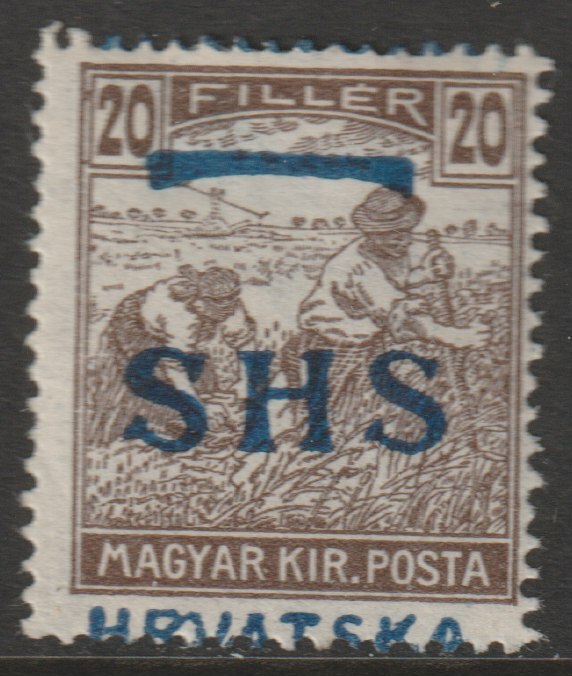 Yugoslavia - Croatia 1918 Harvesters 20f with Hrvatska SHS opt misplaced, mounted mint SG 62var, stamps on , stamps on  stamps on agriulture, stamps on  stamps on farming