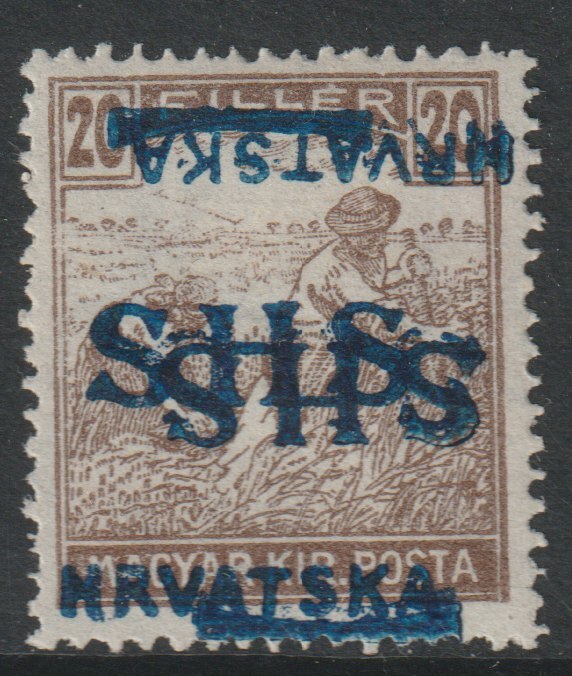 Yugoslavia - Croatia 1918 Harvesters 20f with Hrvatska SHS opt doubled, one inverted, mounted mint SG 62var, stamps on , stamps on  stamps on agriulture, stamps on  stamps on farming