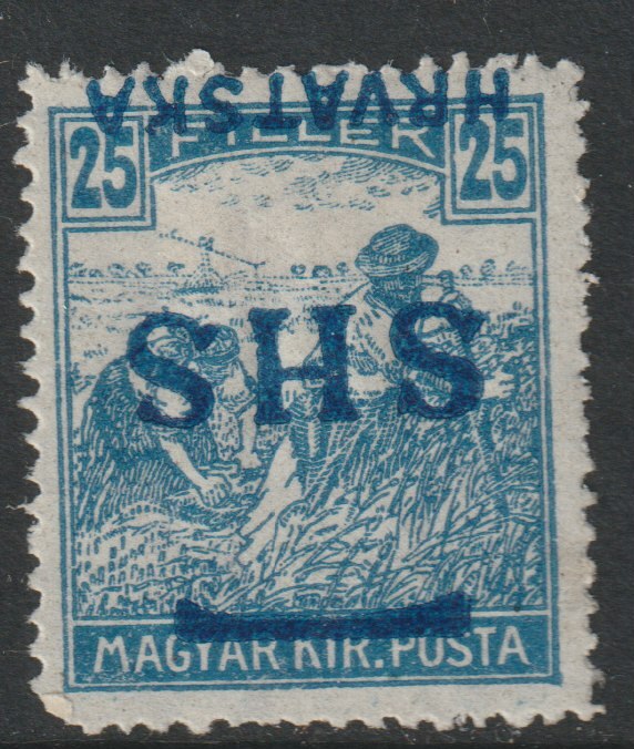 Yugoslavia - Croatia 1918 Harvesters 25f with Hrvatska SHS opt inverted, mounted mint rounded corner perf SG 63var, stamps on , stamps on  stamps on agriulture, stamps on  stamps on farming