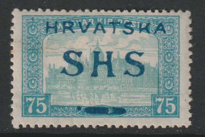 Yugoslavia - Croatia 1918 Parliament 75f with Broken bar variety, mounted mint SG 67var, stamps on , stamps on  stamps on parliament, stamps on  stamps on buildings, stamps on  stamps on constitutions