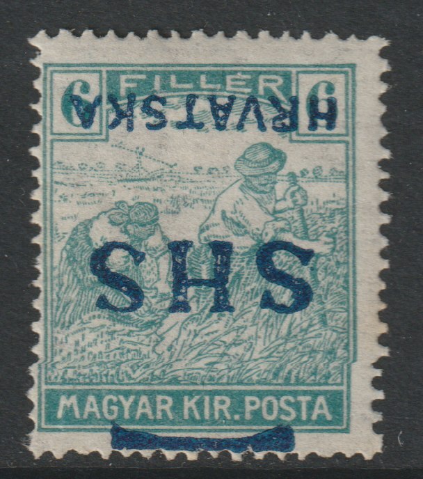 Yugoslavia - Croatia 1918 Harvesters 6f with Hrvatska SHS opt inverted mounted mint SG 58var, stamps on , stamps on  stamps on agriulture, stamps on  stamps on farming