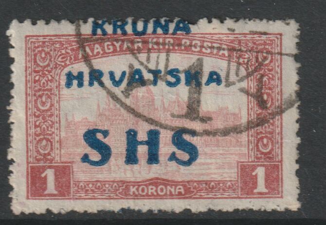 Yugoslavia - Croatia 1918 Parliament 1k with overprint misplaced, fine used (Kruna at top) SG 69var, stamps on parliament, stamps on buildings, stamps on constitutions