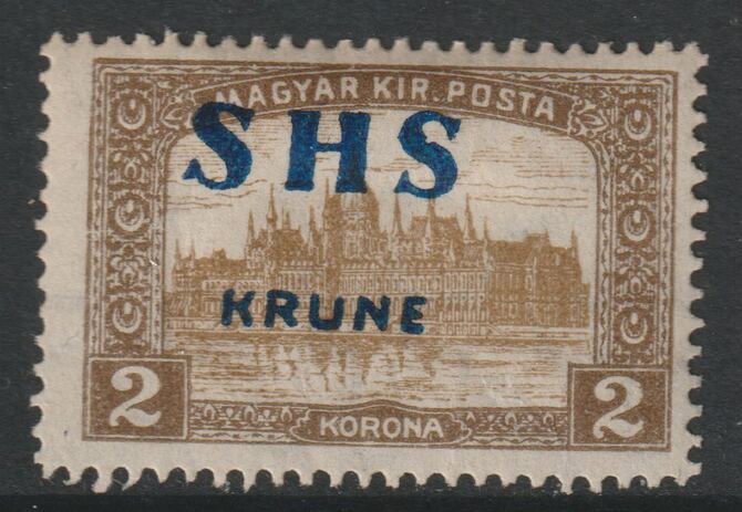 Yugoslavia - Croatia 1918 Parliament 2k with overprint misplaced (Hrvatska omitted) mounted mint SG 70var, stamps on , stamps on  stamps on parliament, stamps on  stamps on buildings, stamps on  stamps on constitutions