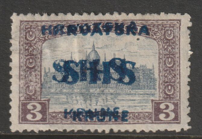 Yugoslavia - Croatia 1918 Parliament 3k with overprint doubled  mounted mint SG 71var, stamps on , stamps on  stamps on parliament, stamps on  stamps on buildings, stamps on  stamps on constitutions