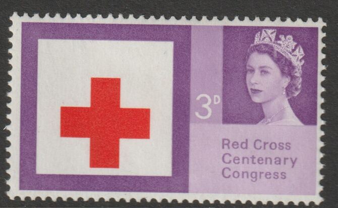 Great Britain 1963 Red Cross 3d with major shift of red, unmounted mint SG 642var, stamps on red cross, stamps on 