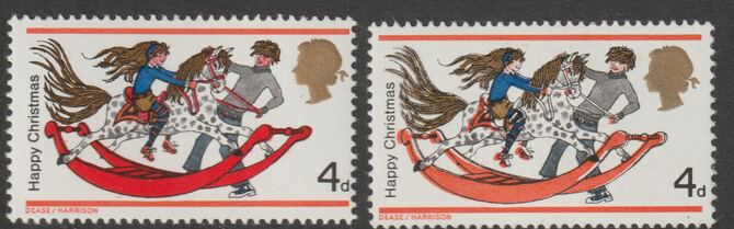 Great Britain 1968 Christmas 4d with vermilion omitted with normal, both unmounted mint SG 775b, stamps on christmas
