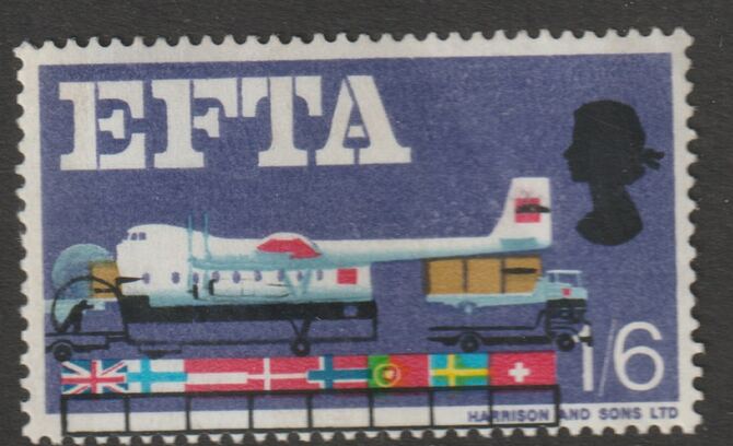 Great Britain 1967 EFTA 1s6d (ord) single with fine downward shift of black unmounted mint SG  716var, stamps on aviation