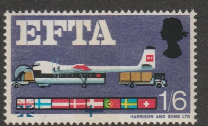 Great Britain 1967 EFTA 1s6d (ord) single with fine downward shift of blue unmounted mint SG,716var, stamps on , stamps on  stamps on aviation