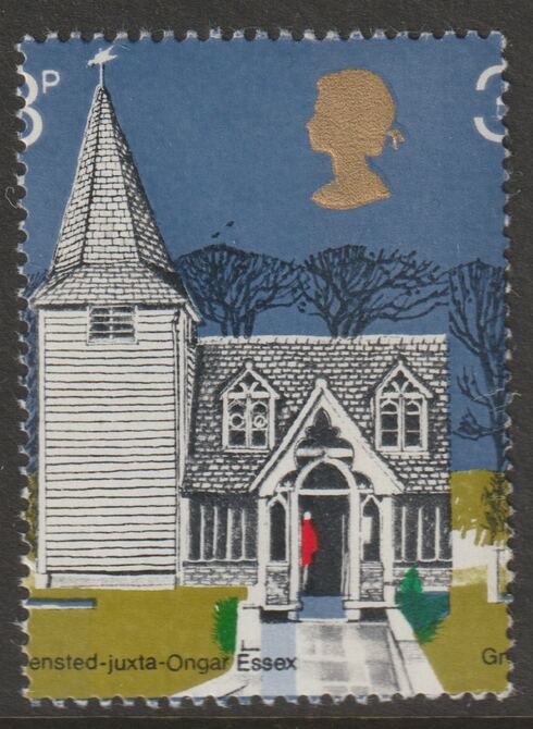Great Britain 1972 British Architecture - Churches 3p single with fine 4mm shift if vert perfs,  unmounted mint SG  904var, stamps on churches