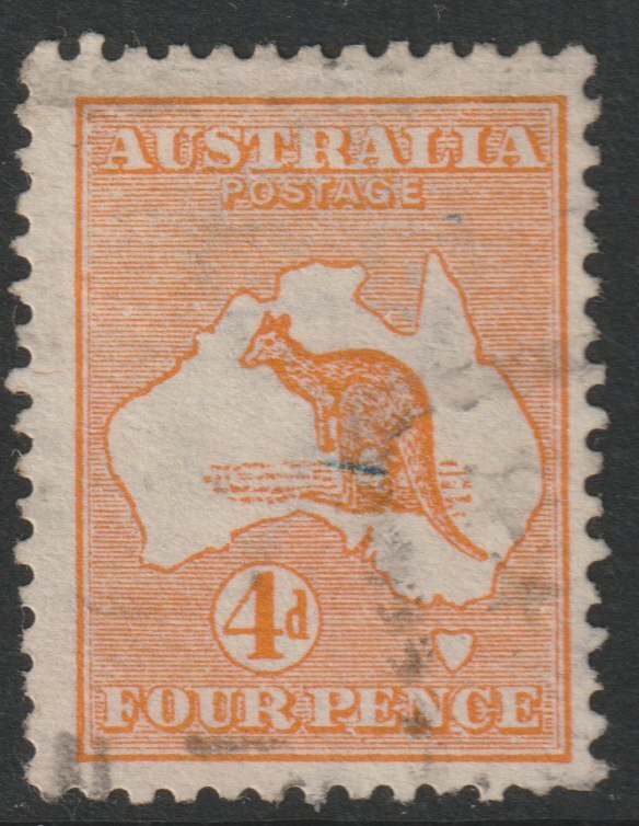 Australia 1913 Roo 4d orange good used, SG6, stamps on kangaroos, stamps on maps