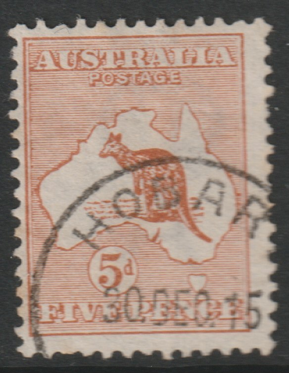 Australia 1913 Roo 5d chestnut fine cds used, SG8, stamps on , stamps on  stamps on kangaroos, stamps on  stamps on maps