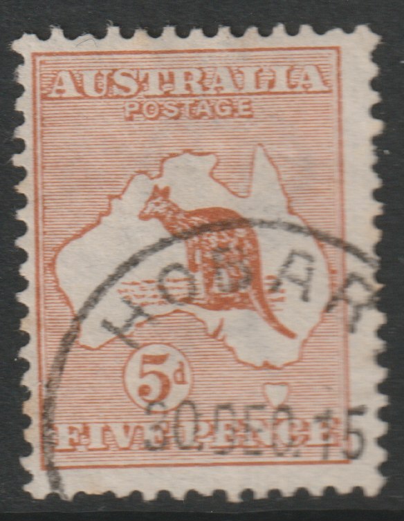 Australia 1913 Roo 5d chestnut fine cds used, SG8, stamps on kangaroos, stamps on maps