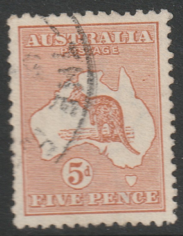 Australia 1913 Roo 5d chestnut good used, SG8, stamps on kangaroos, stamps on maps